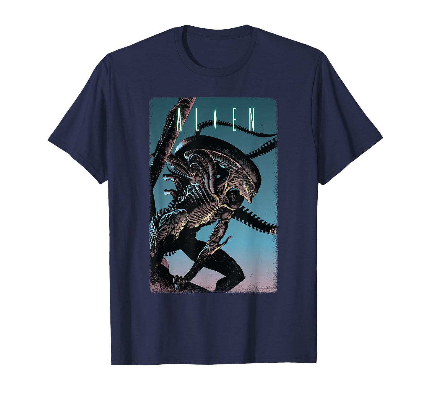 20th Century Fox Alien Xenomorph Illustrated Poster T-Shirt - Unisex-Adult, Classic Fit, Short Sleeve, Black