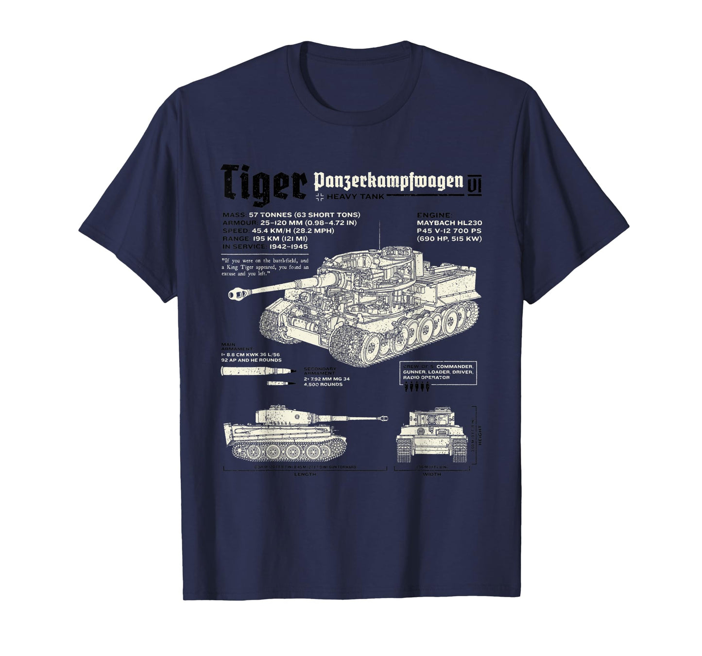 Tiger Tank Panzer World War 2 Blueprint T-Shirt