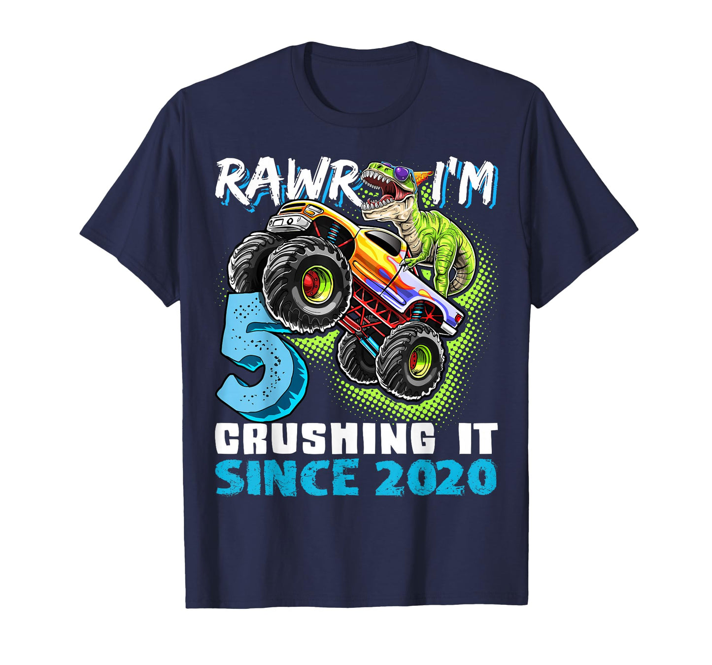 5th Birthday Monster Truck Dinosaur Party Boys Rawr I'm 5 T-Shirt