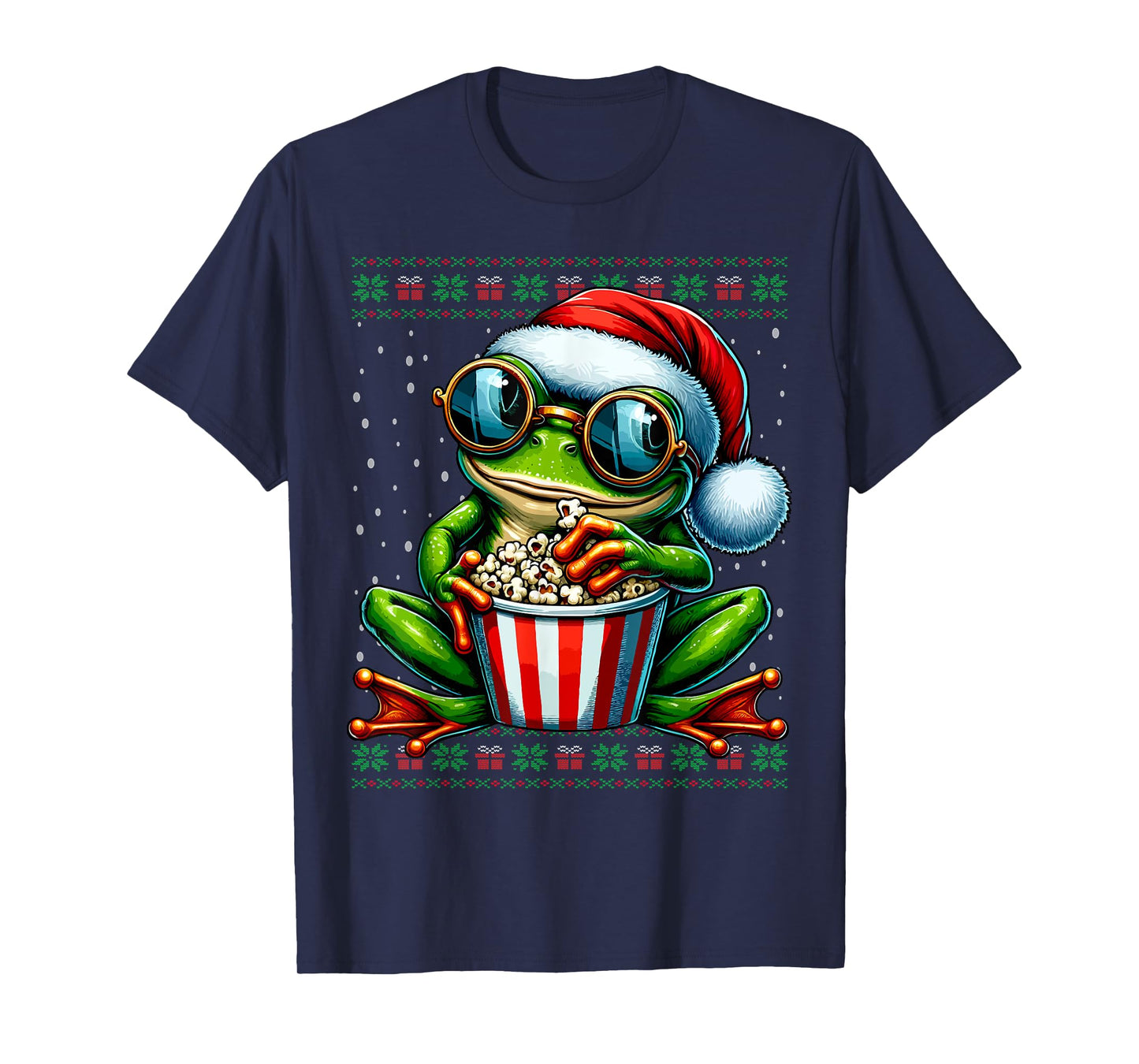 Christmas Frog Eating Popcorn Ugly Christmas Sweater T-Shirt