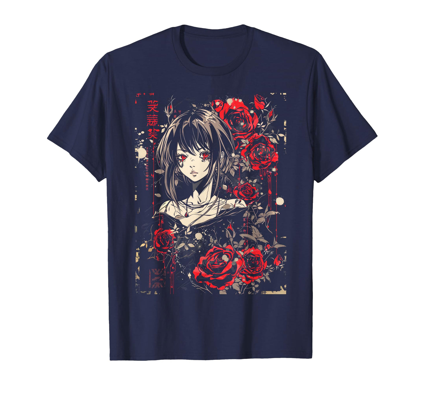 Anime Japanese Goth Cyberpunk City Roses Art Aesthetic T-Shirt