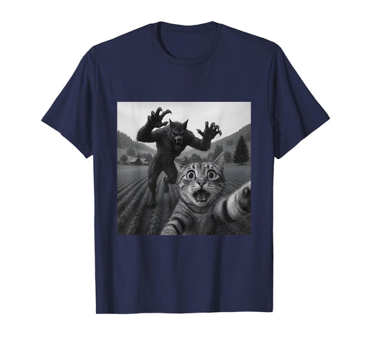 Epic Werewolf and Funny Cat Scary Monster Design T-Shirt