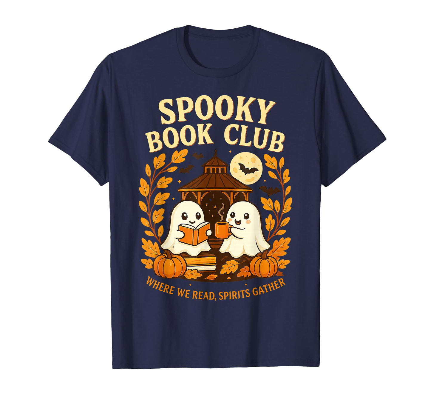 Spooky Book Club Halloween Ghost Reading Coffee Fall Pumpkin T-Shirt