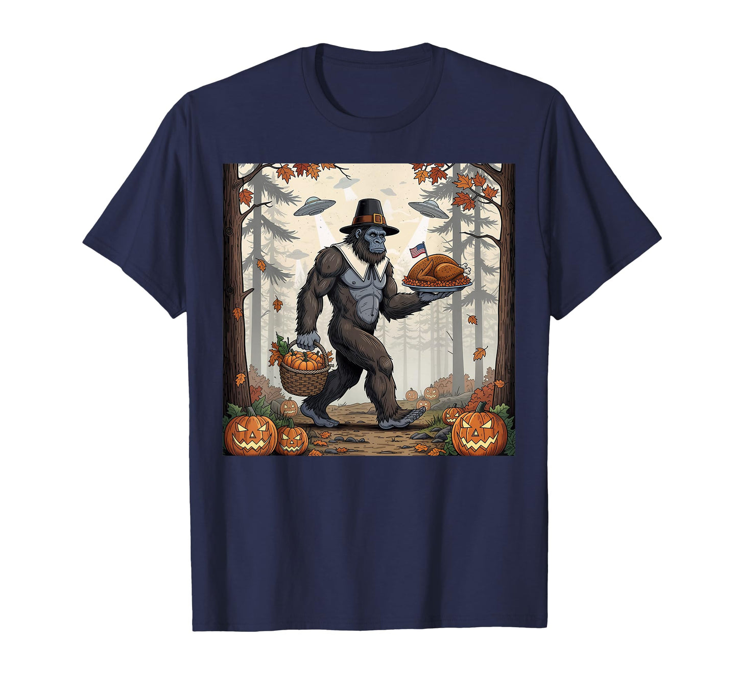 Thanksgiving Bigfoot UFO Funny Sasquatch Turkey Day T-Shirt