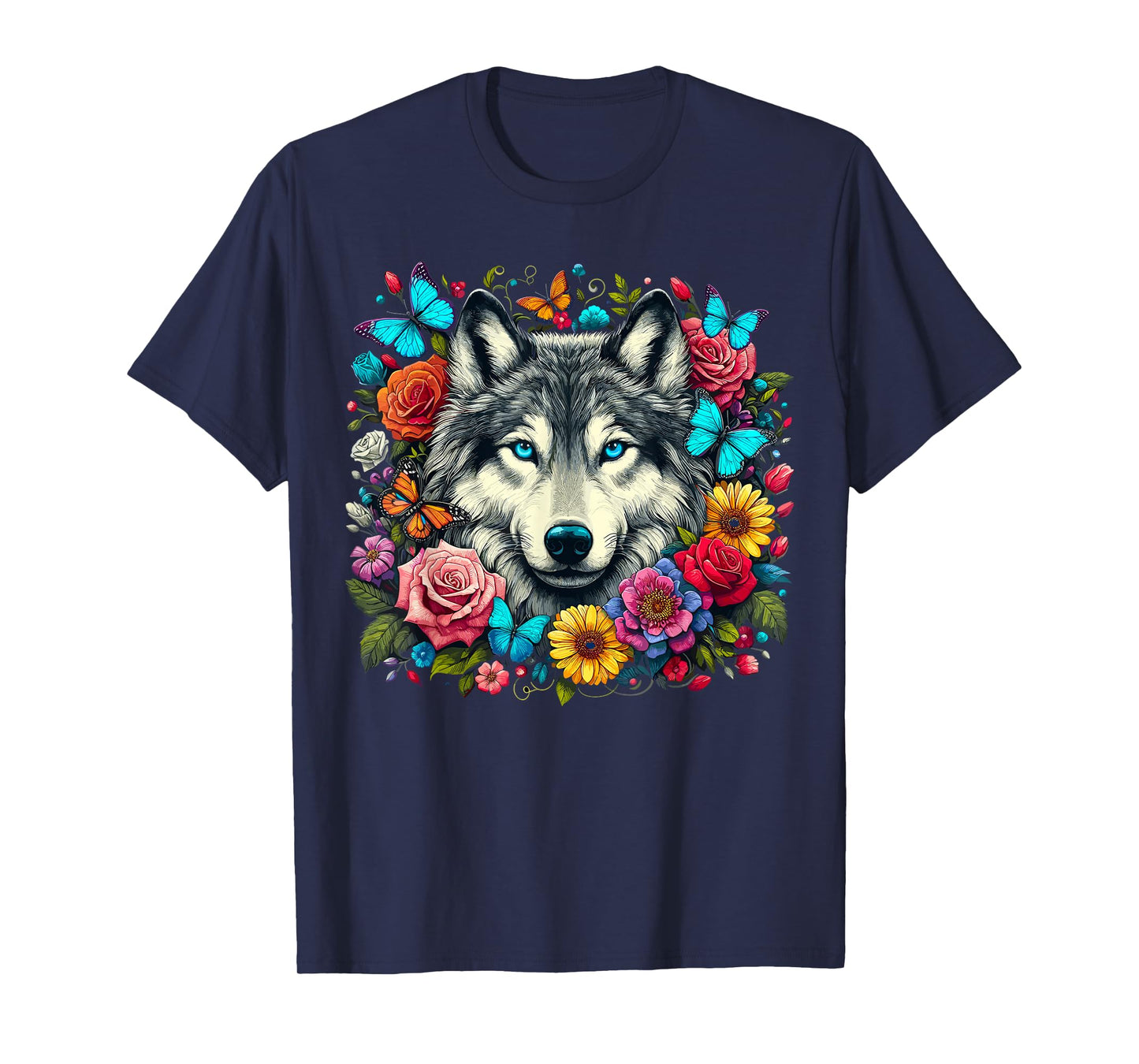 Wolf Animal With Flowers T-Shirt