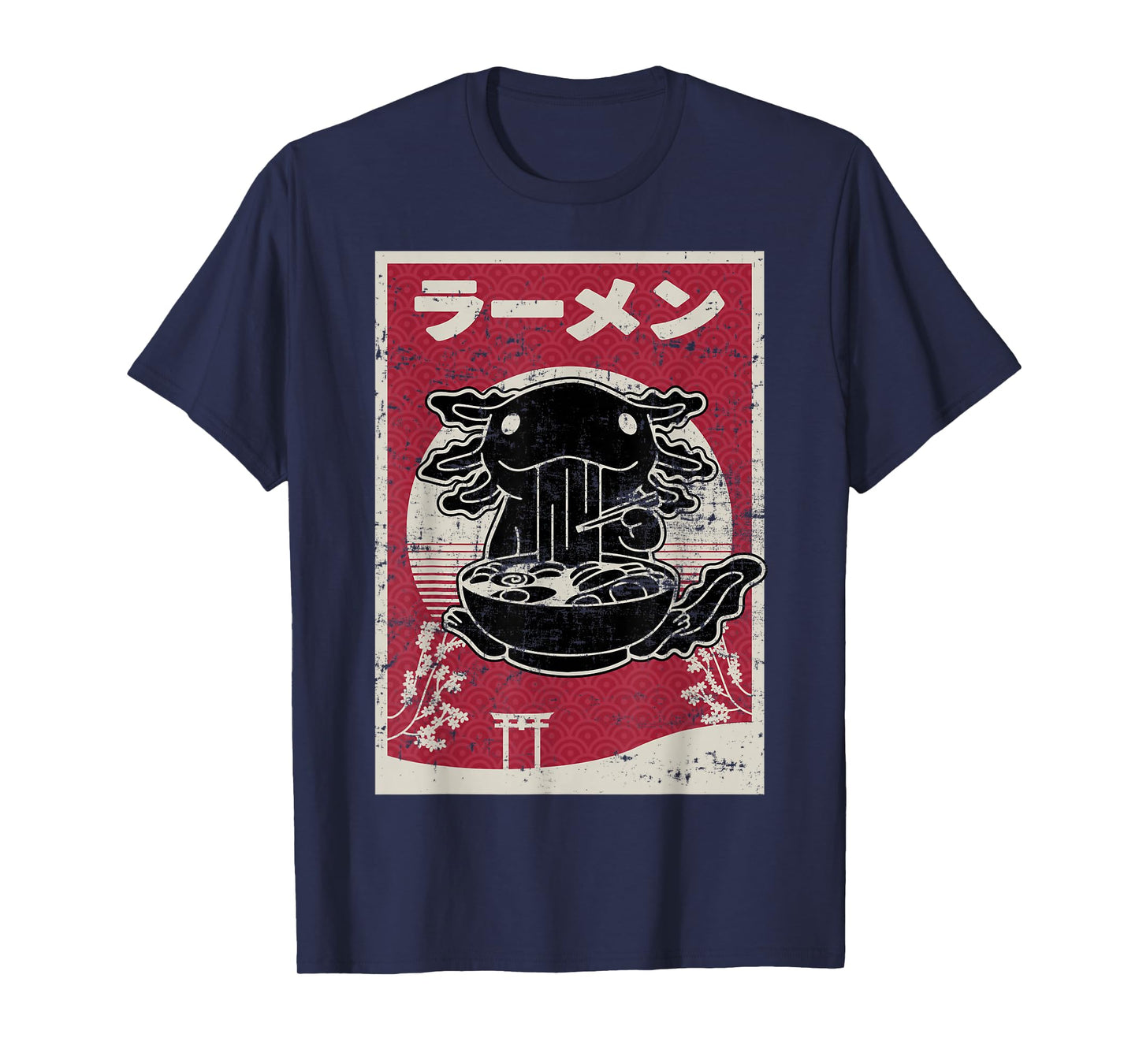 Kawaii Axolotl Ramen Japanese Woodblock Art Anime Boys Teens T-Shirt