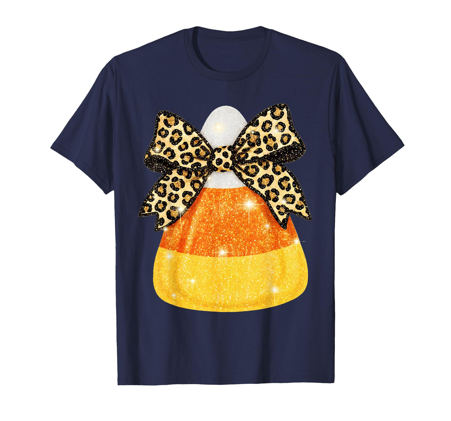 Halloween Candy Corn Leopard Coquette Bow Spooky Season T-Shirt