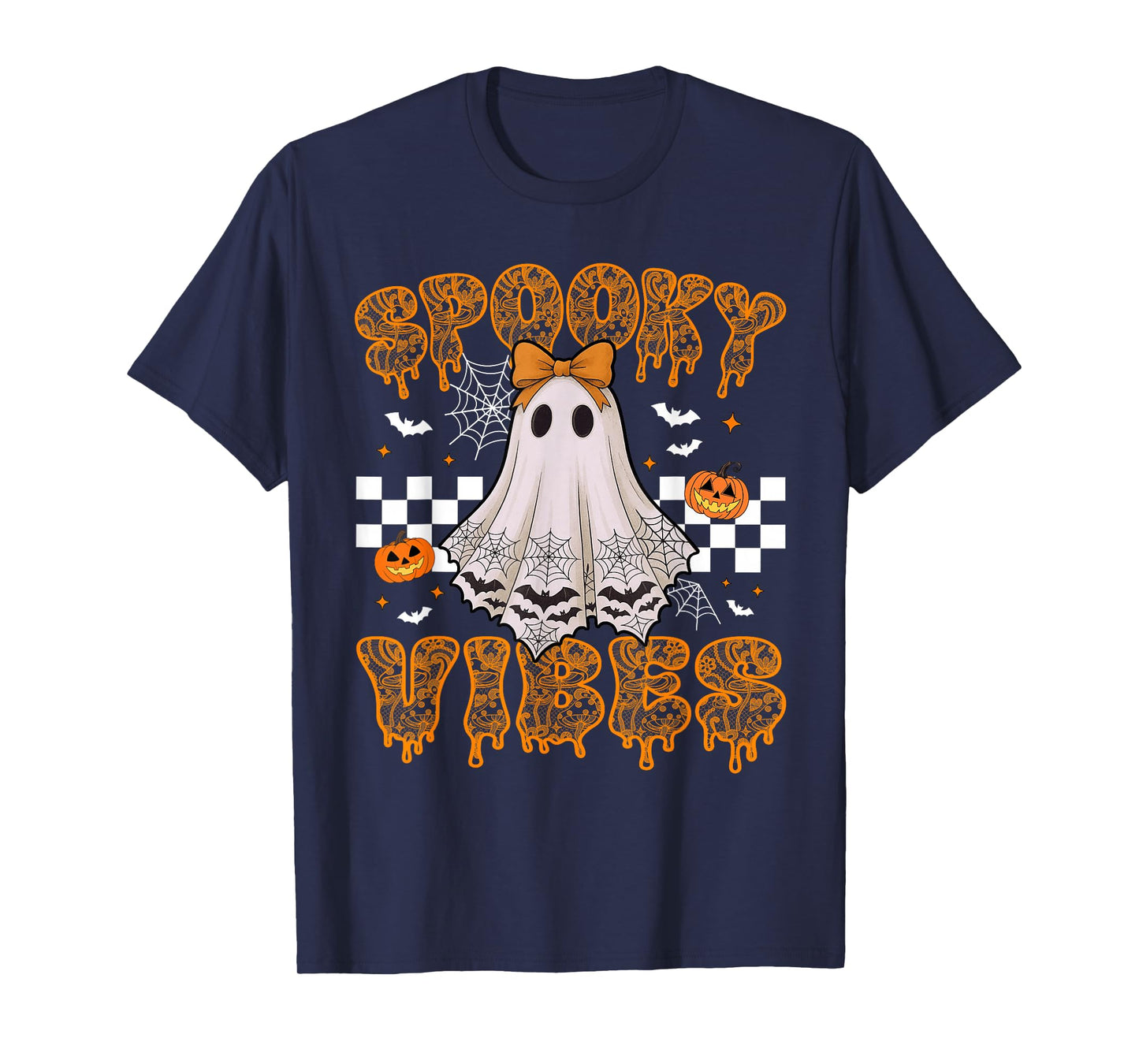 Spooky Vibes Ghost Retro Groovy Halloween Women Girls Kids T-Shirt