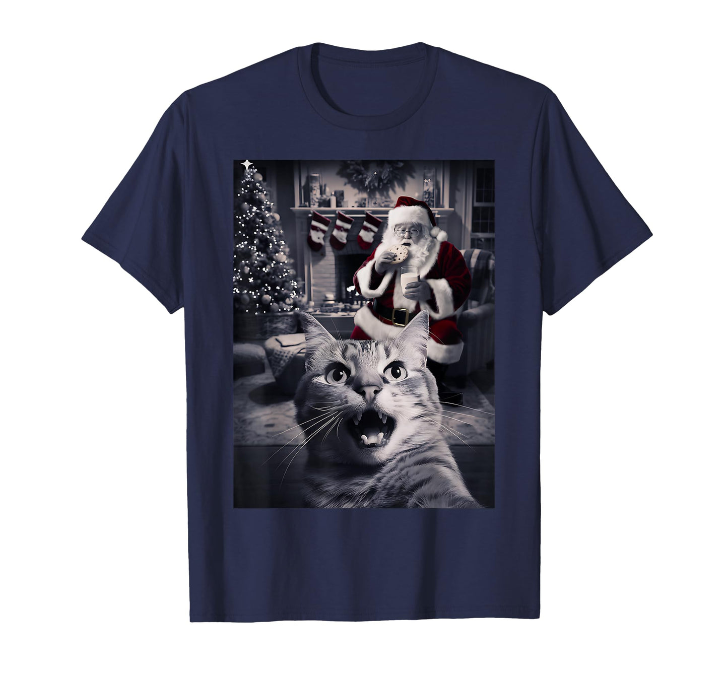 Funny Cat Selfie Santa Christmas T-Shirt