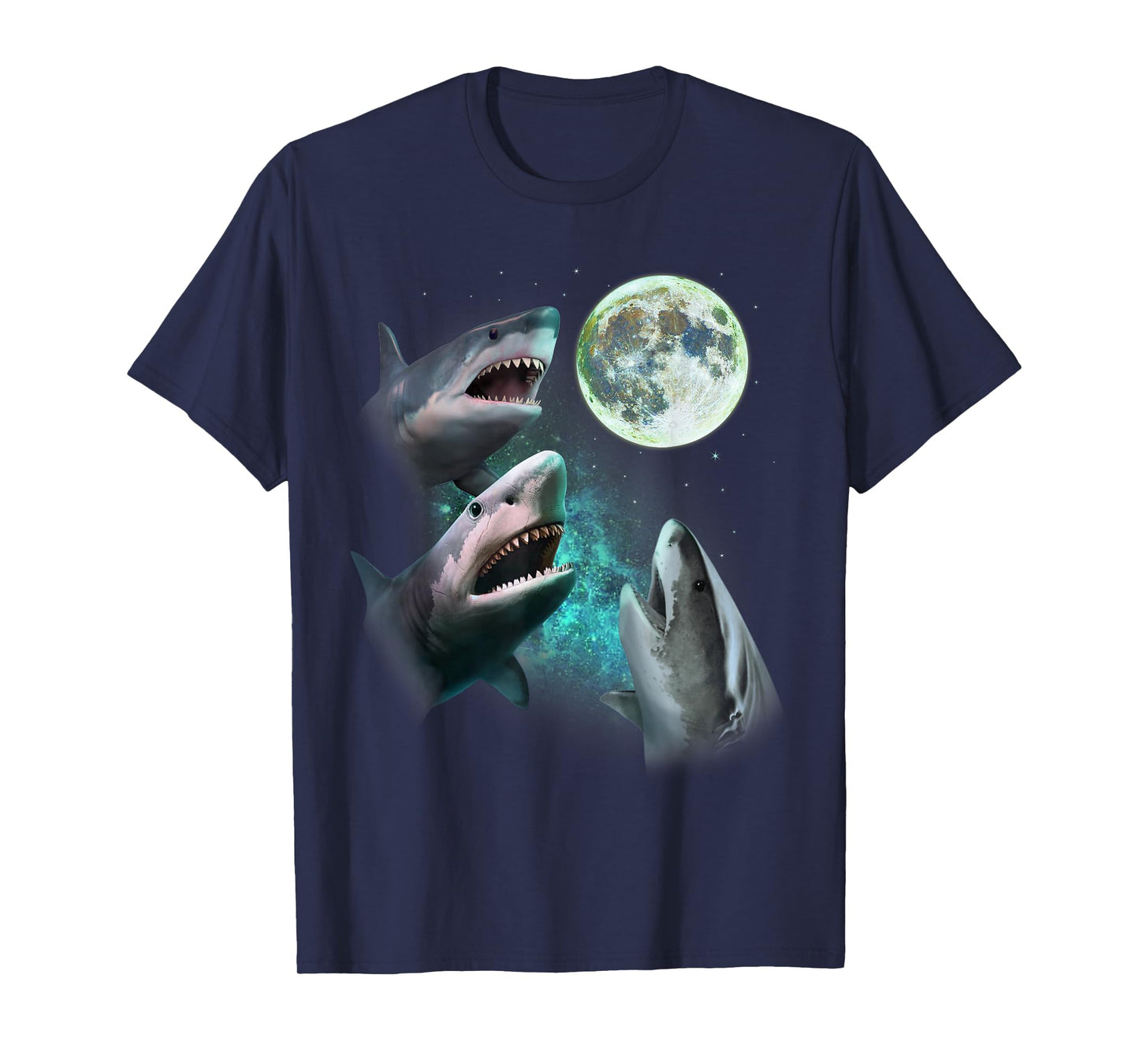 Three Great White Sharks Howl at Moon 3 Wolfs Funny Parody T-Shirt
