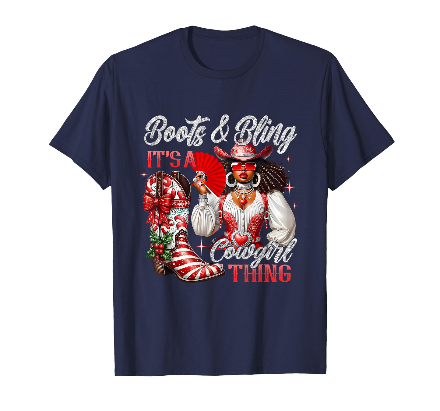 Merry Christmas Boots & Bling Its A Cowgirl Thing Afro Girls T-Shirt