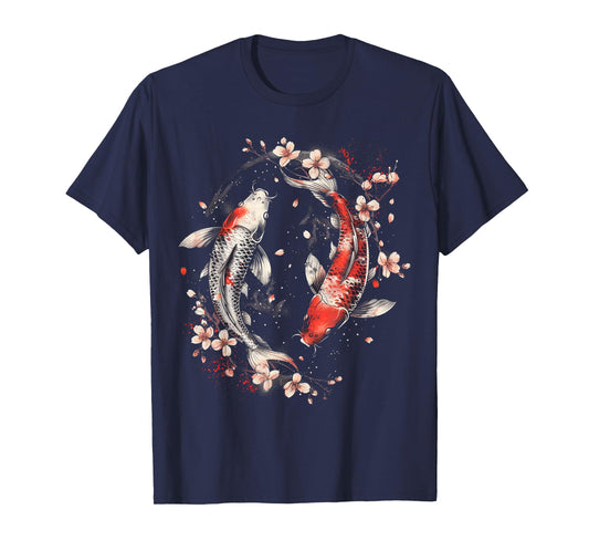 Cherry Blossom Koi Carp Fish Japanese Sakura Graphic Art T-Shirt