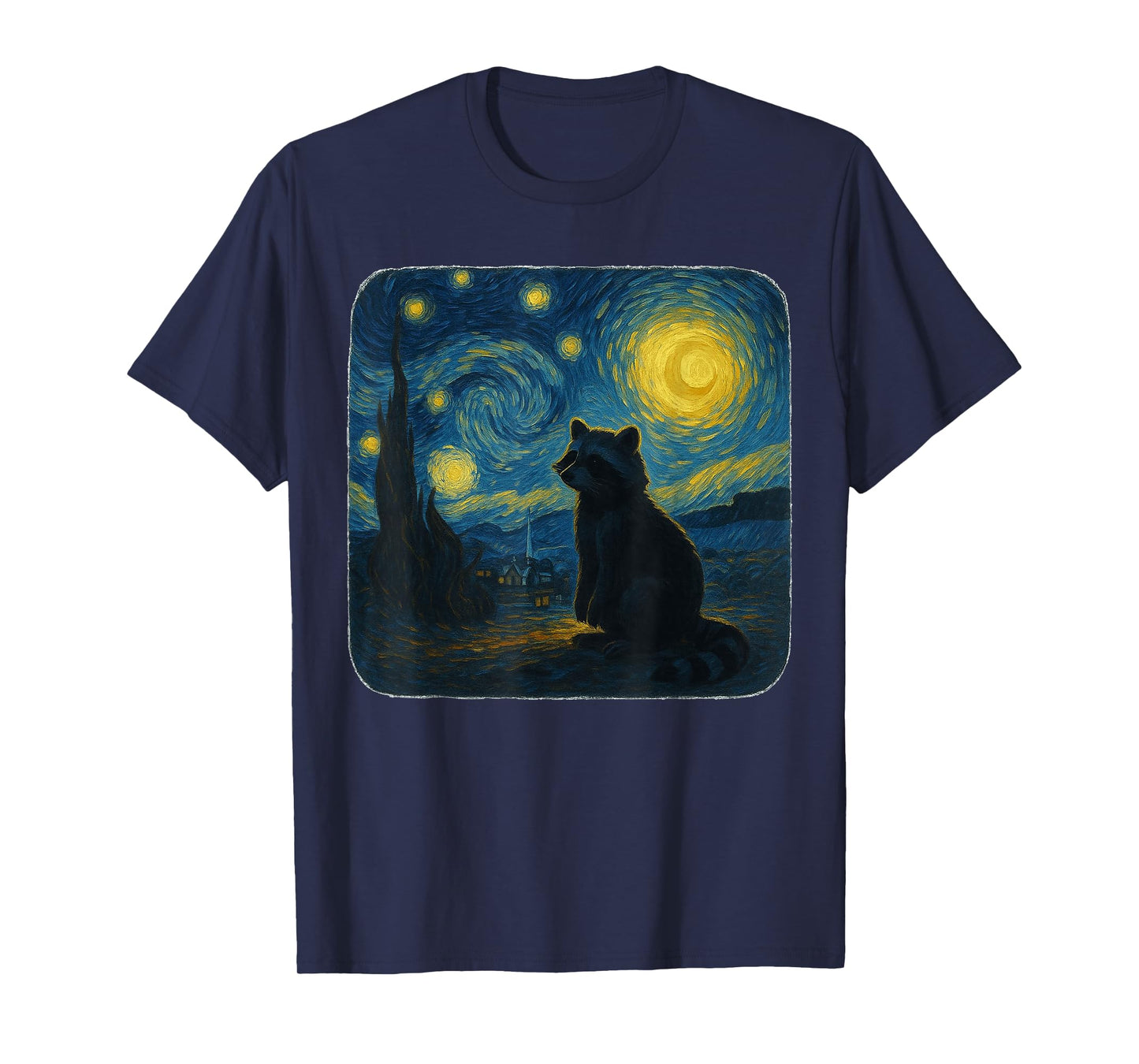 Starry Night Van Gogh Retro Raccoon Funny Graphic T-Shirt