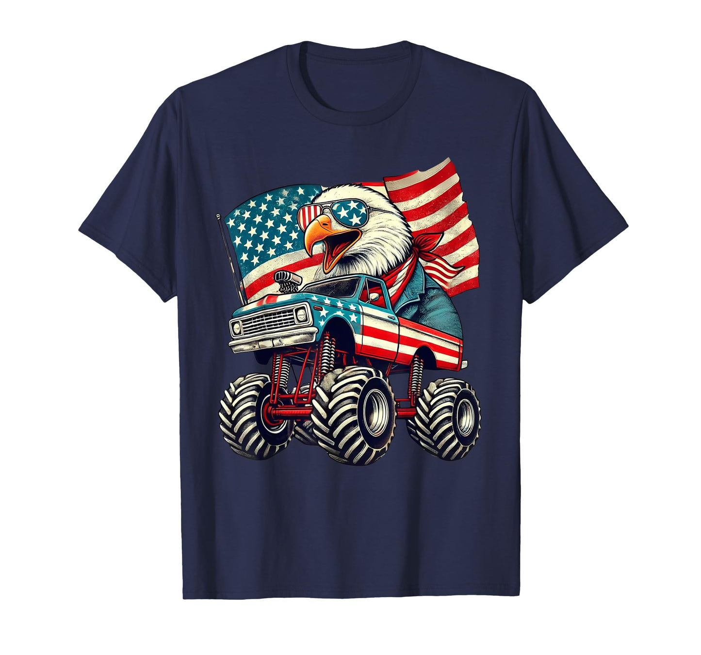 4th of July Eagle Monster Truck American Flag USA Men Boys T-Shirt