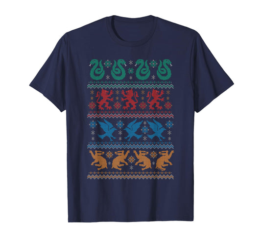 Harry Potter Hogwarts Houses Fair Isle Christmas T-Shirt