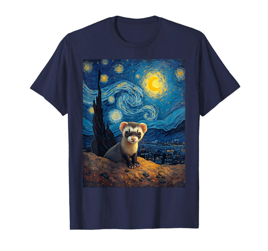 Van Gogh's Starry Night Black-Footed Ferret Prairie Ghost T-Shirt