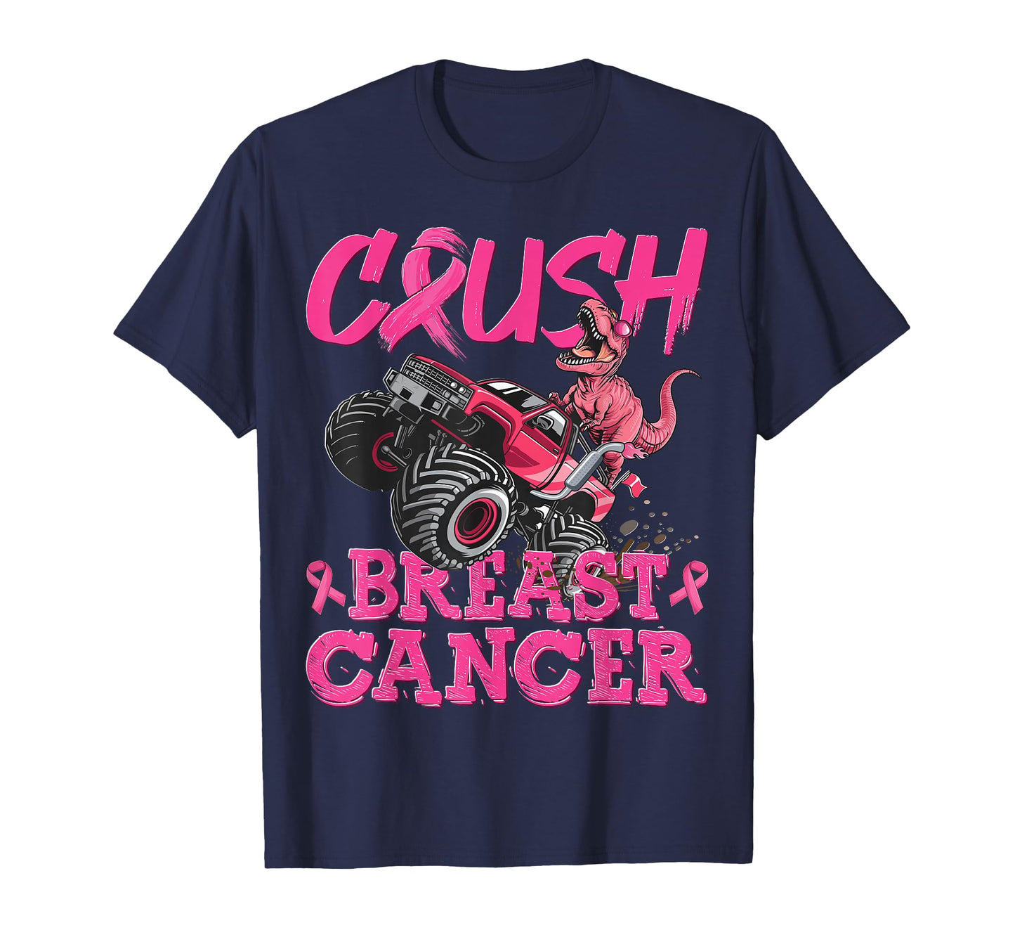 Crush Breast Cancer Dinosaur T Rex Monster Truck Boys Kids T-Shirt