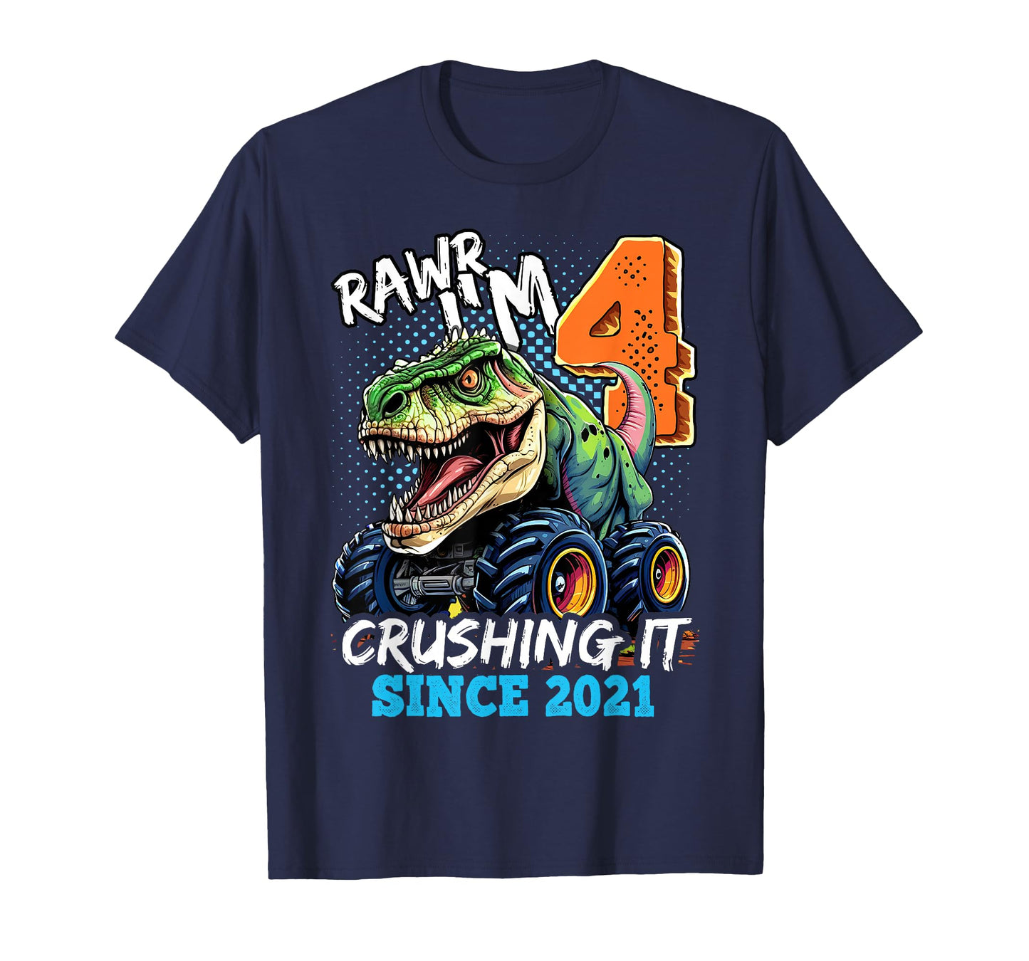 4th Birthday Monster Truck Dinosaur Party Boys Rawr I'm 4 T-Shirt
