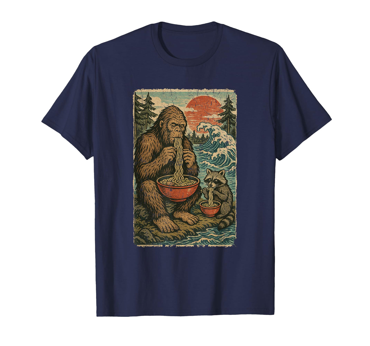 Anime Bigfoot Racoon Eating Ramen Funny Japanese Manga T-Shirt