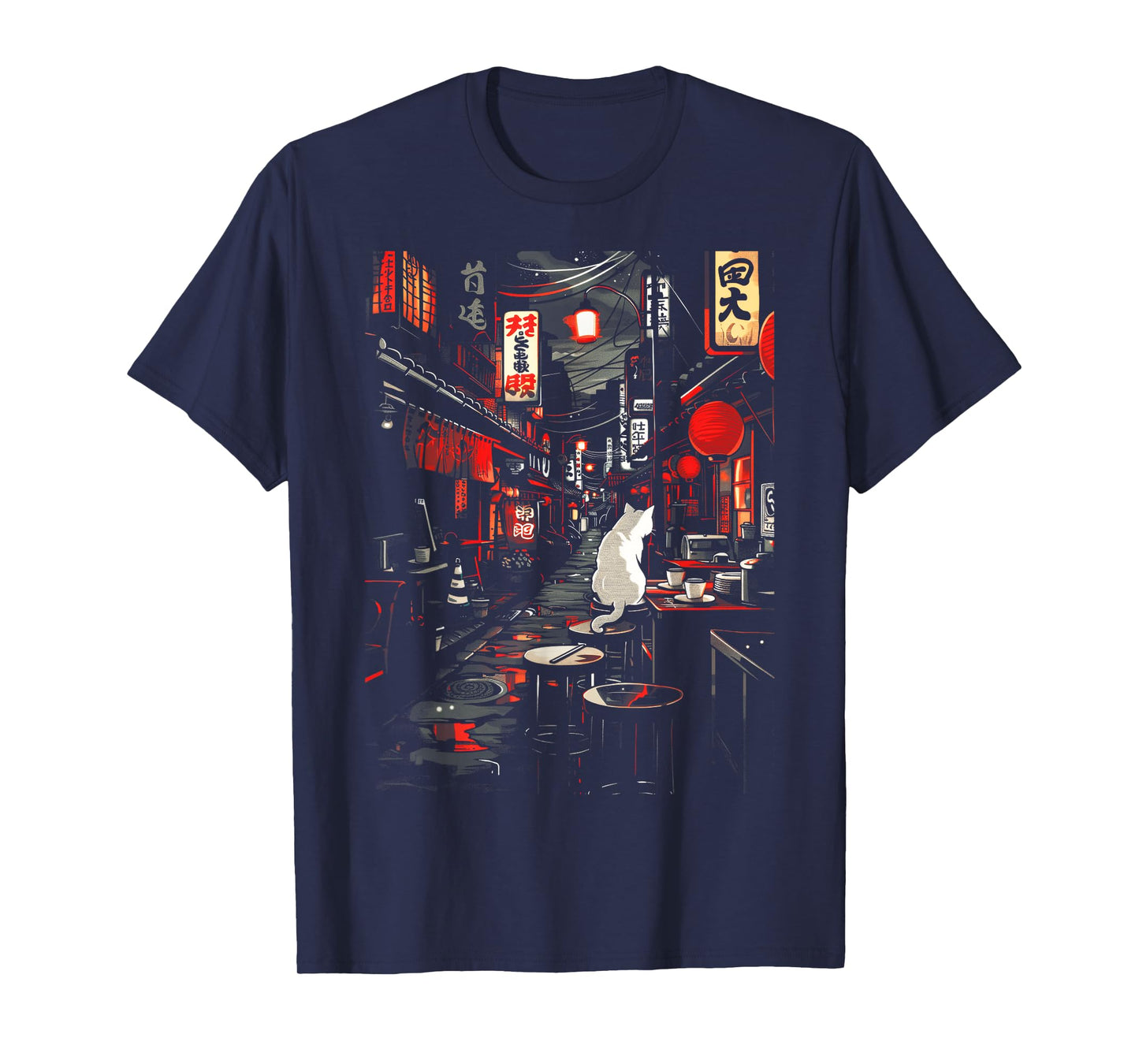 Japanese City Vintage Cat Sushi Japanese street Men Women T-Shirt