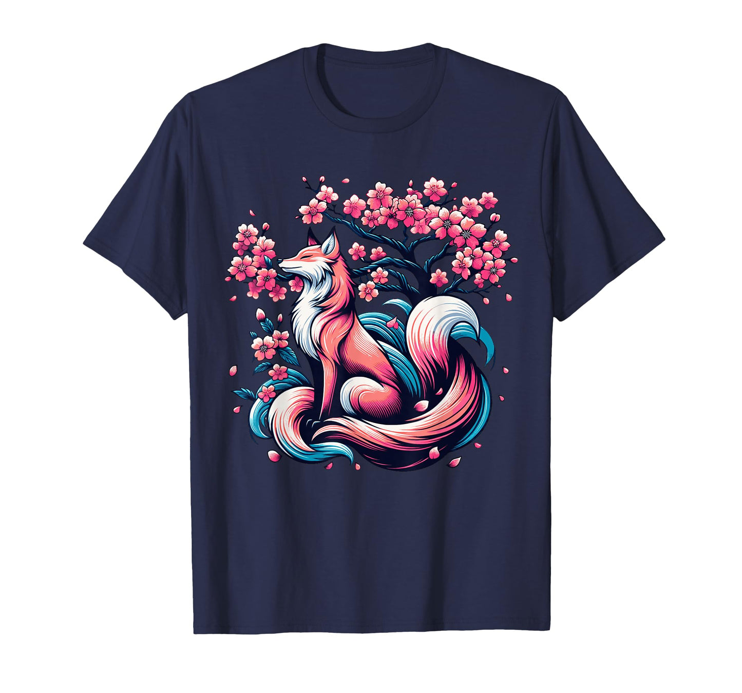 Fox Japanese Nine Tailed Fox Cherry Blossom Flowers T-Shirt