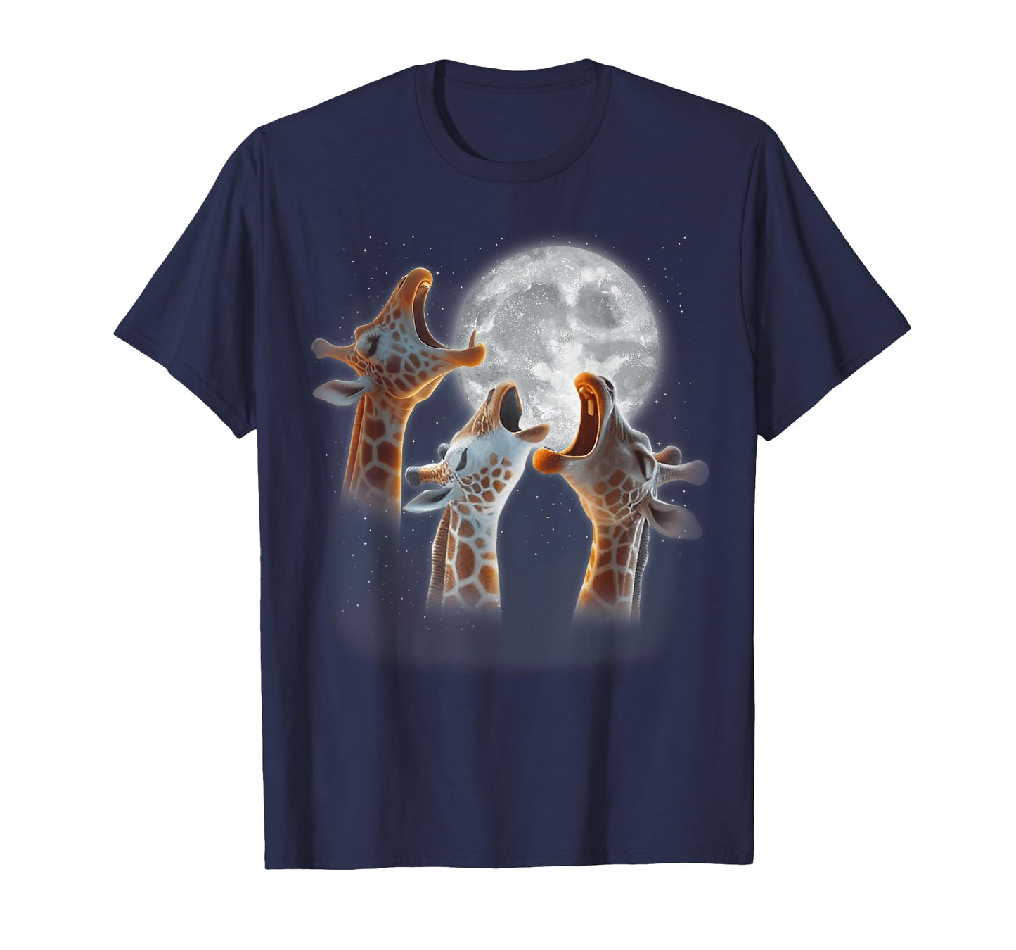 3 Giraffes Howling At The Moon Funny Giraffe Animal Lover T-Shirt