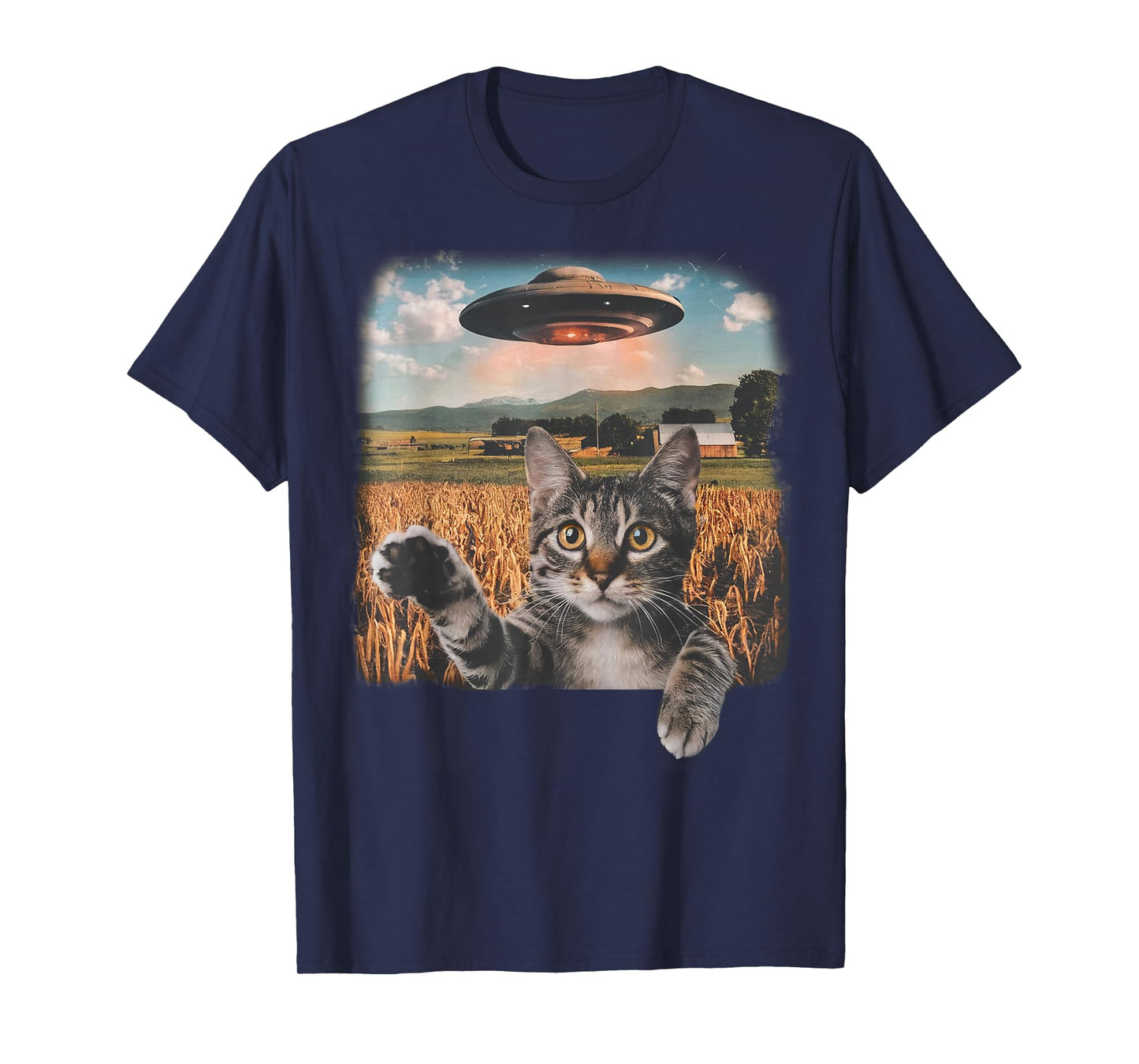 cat selfie with alien ufo T-Shirt