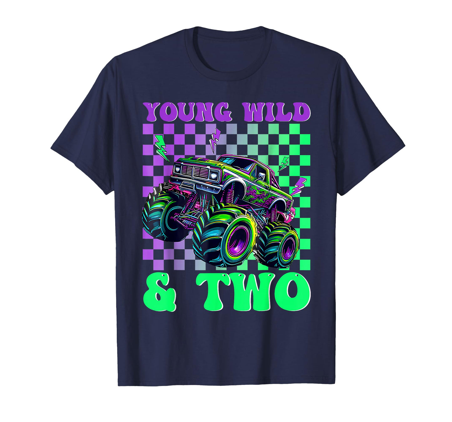Kids 2nd Birthday Boy Monster Truck Young Wild and Two T-Shirt