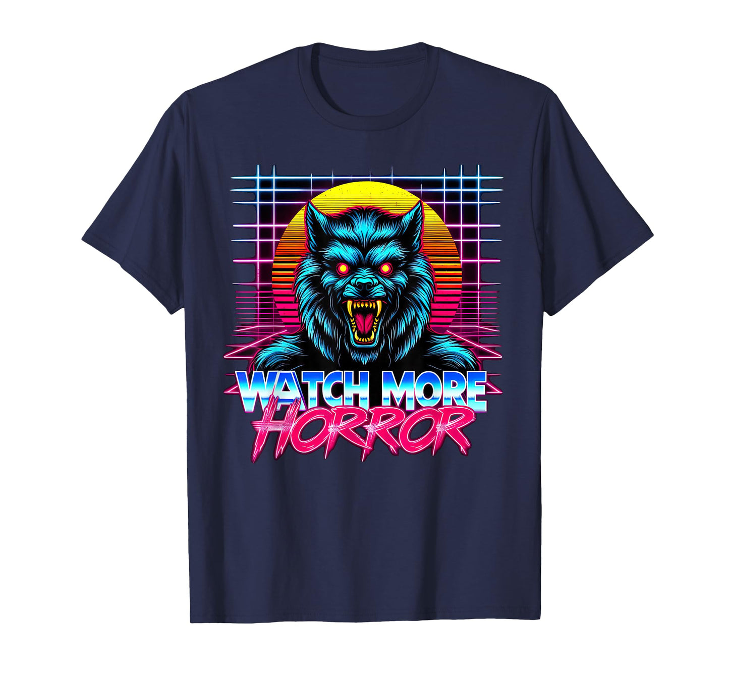 Watch More Horror Retro 80s Synthwave Style Werewolf Graphic T-Shirt