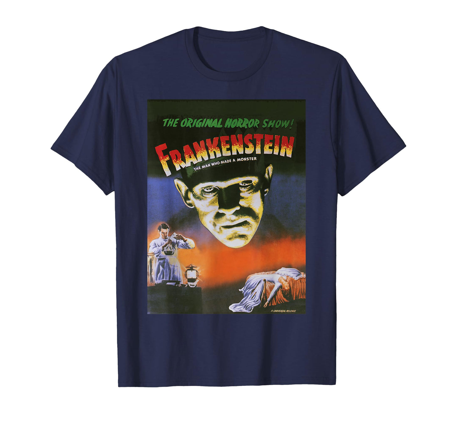 Universal Monsters Distressed Frankenstein Movie Poster T-Shirt Small