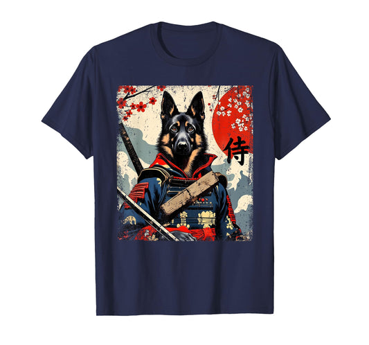Japanese Samurai German Shepherd Kawaii Ukiyo-e Ninja Dog T-Shirt