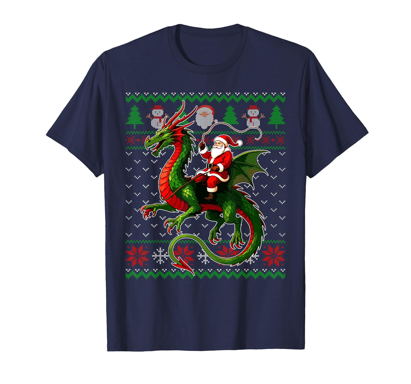Santa Riding Dragon Ugly Christmas Sweater Xmas Kids Boys T-Shirt
