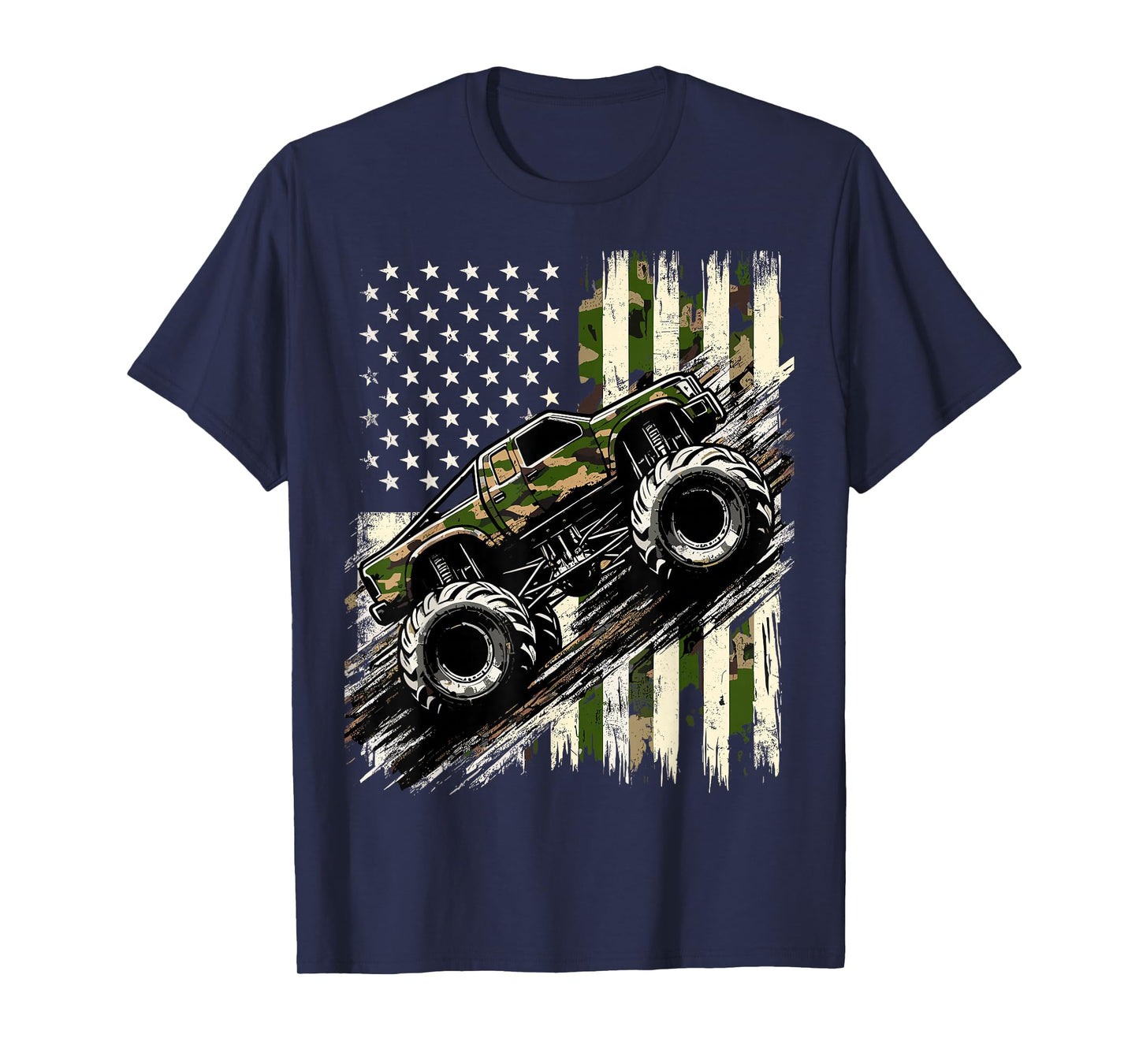 Monster Trucker Camo USA Flag American T-Shirt