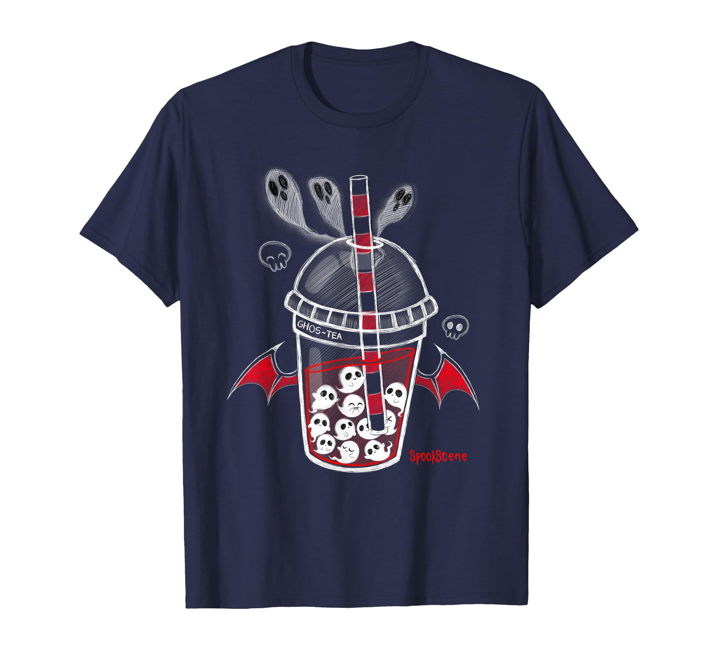 Spookscene Ghos-Tea Spooky Boba Emo Goth Alt Red T-Shirt