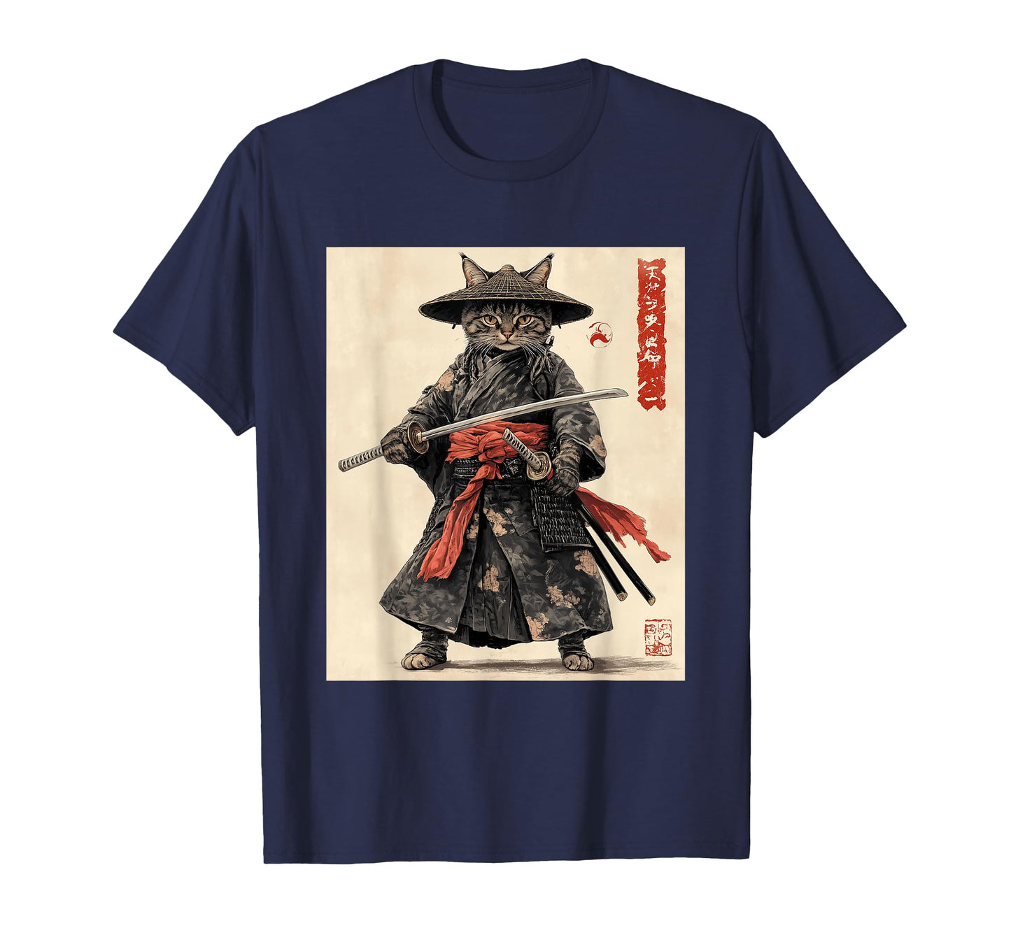 Samurai Cat T-Shirt - Japanese Art Style Warrior Graphic Tee T-Shirt