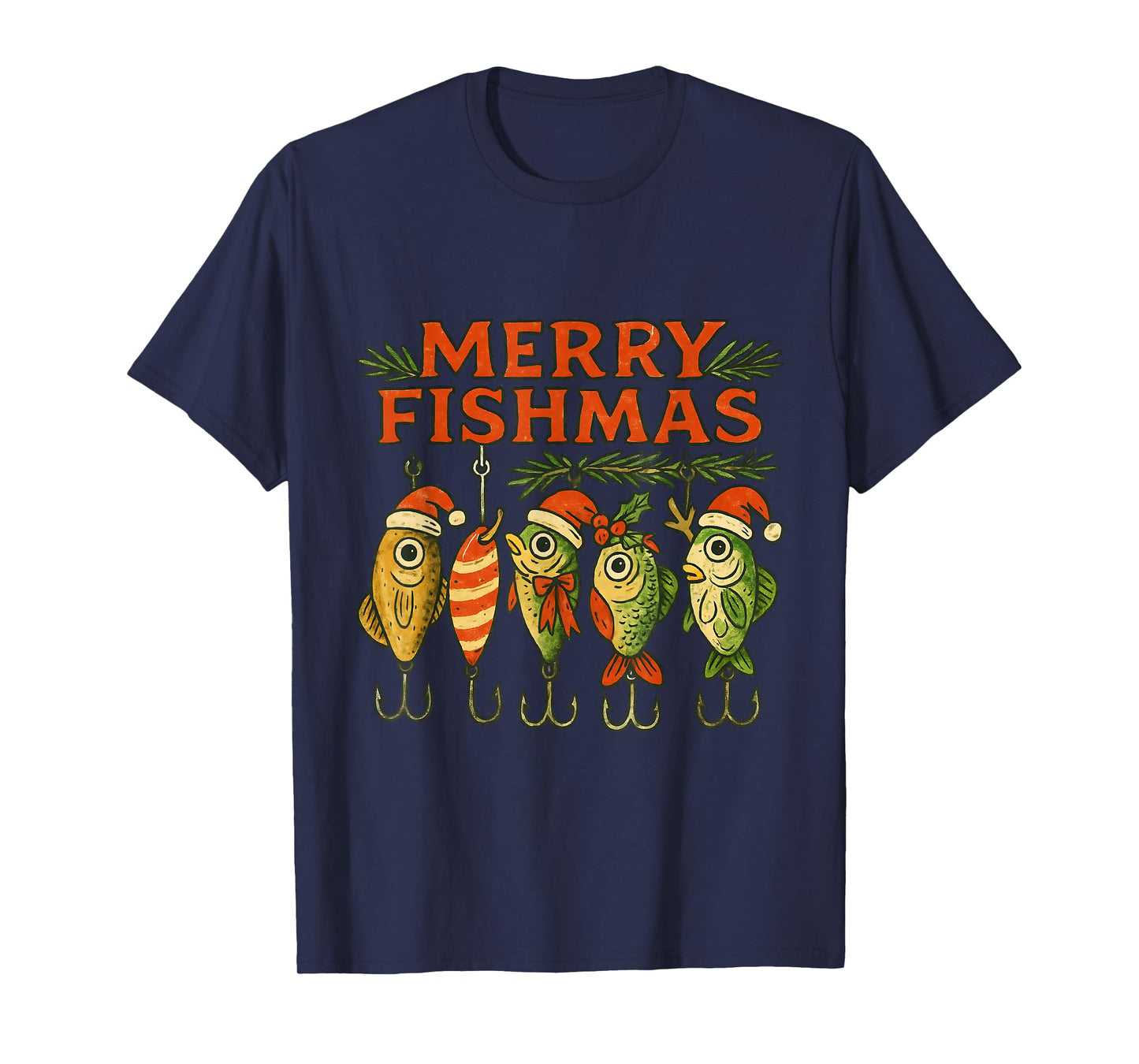 Merry Fishmas Funny Vintage Fishing Christmas T-Shirt