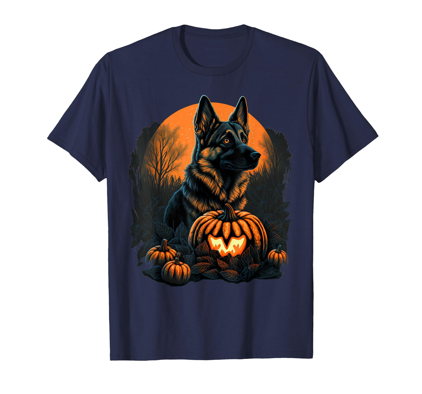 Pumpkin German Shepherd costume on German Shepherd Halloween T-Shirt