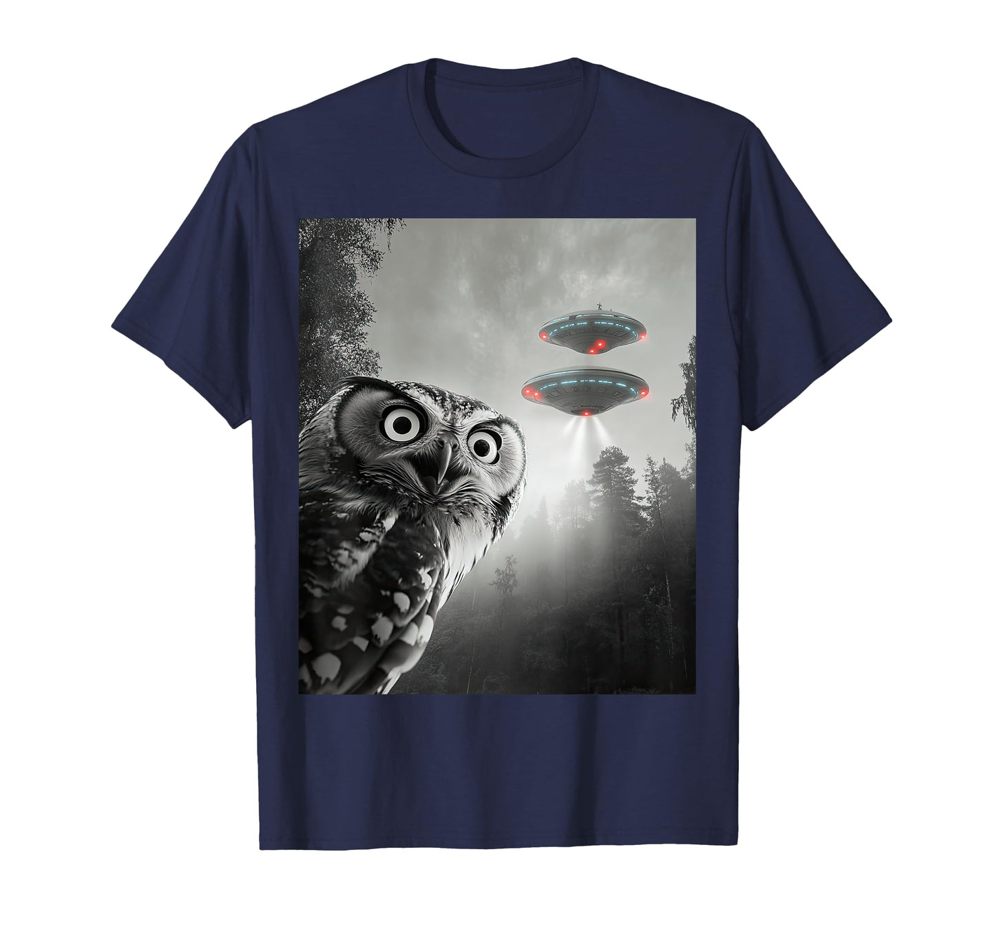 Owl Selfie With Alien UFO Men Women Boys Girls Kids T-Shirt