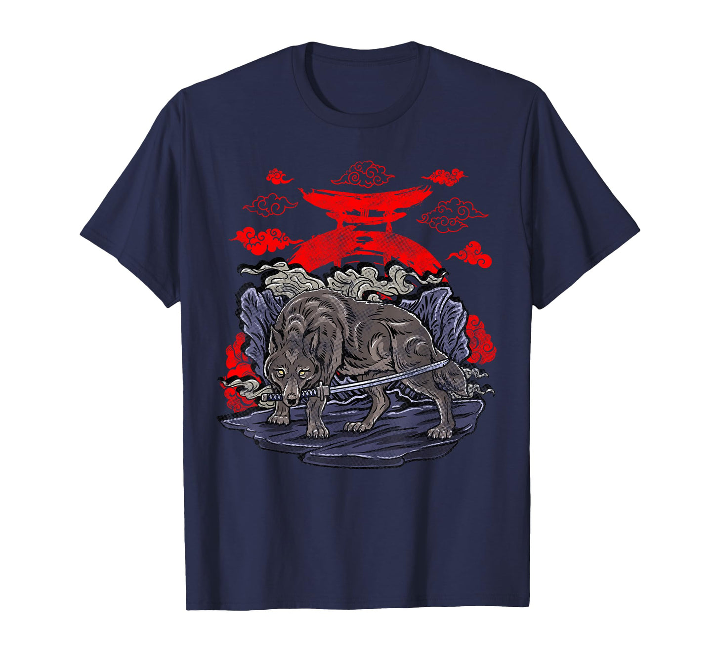 Wolf with Katana Japanese Wolf Art T-Shirt