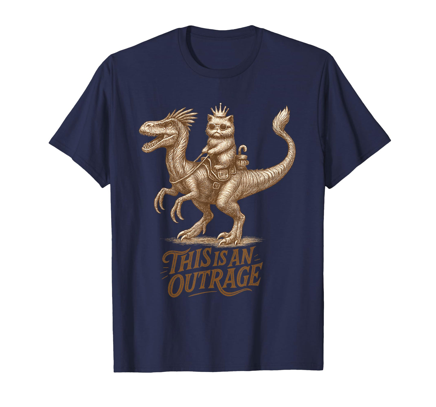 This is an Outrage Funny Princess Cat Riding Dinosaur T-Shirt