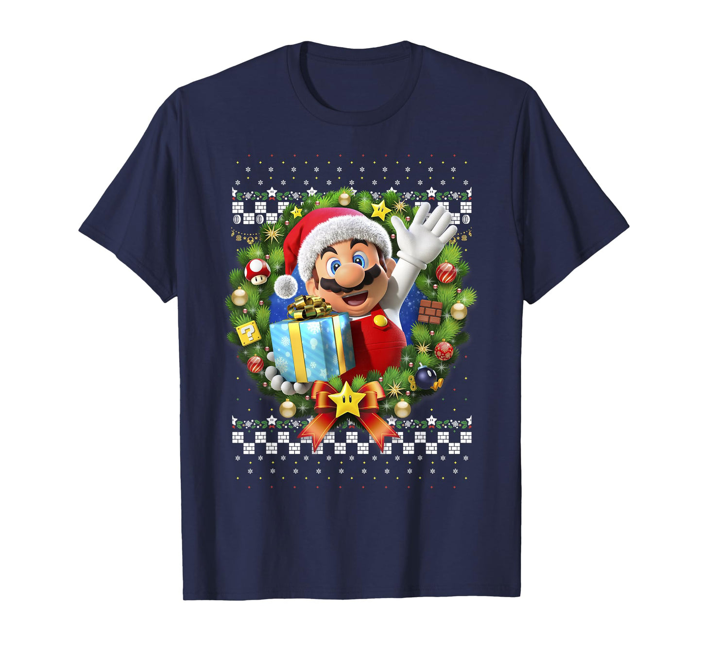 Super Mario Christmas Ugly Sweater Mario Present T-Shirt