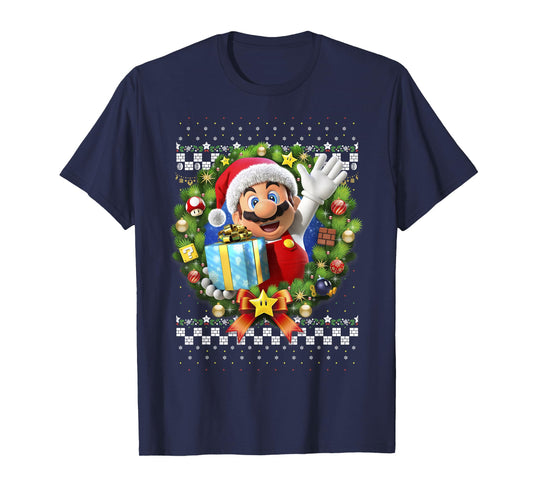 Super Mario Christmas Ugly Sweater Mario Present T-Shirt