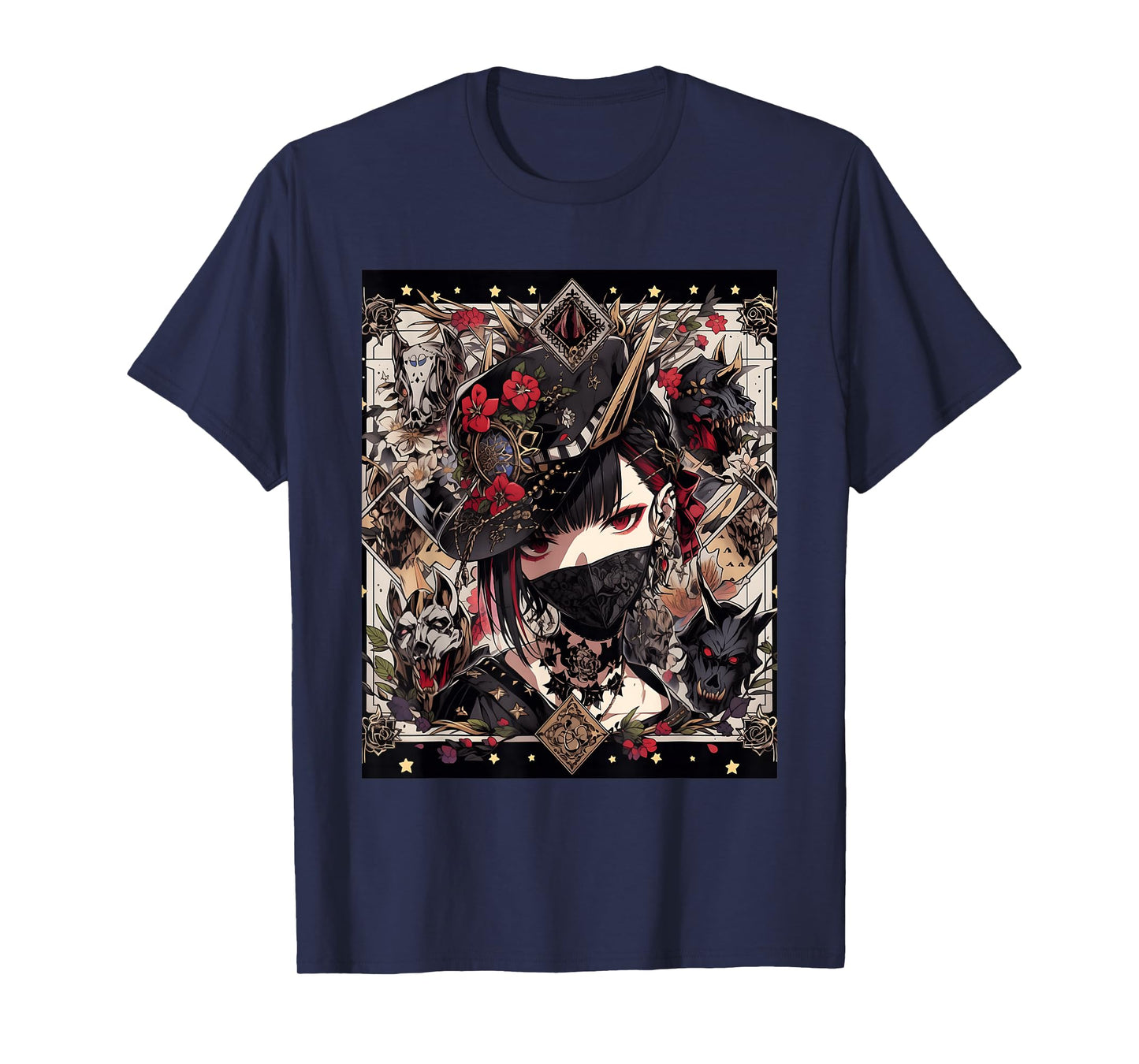 Veiled Mystery: Japanese Young Gothic Girl in a Mask T-Shirt
