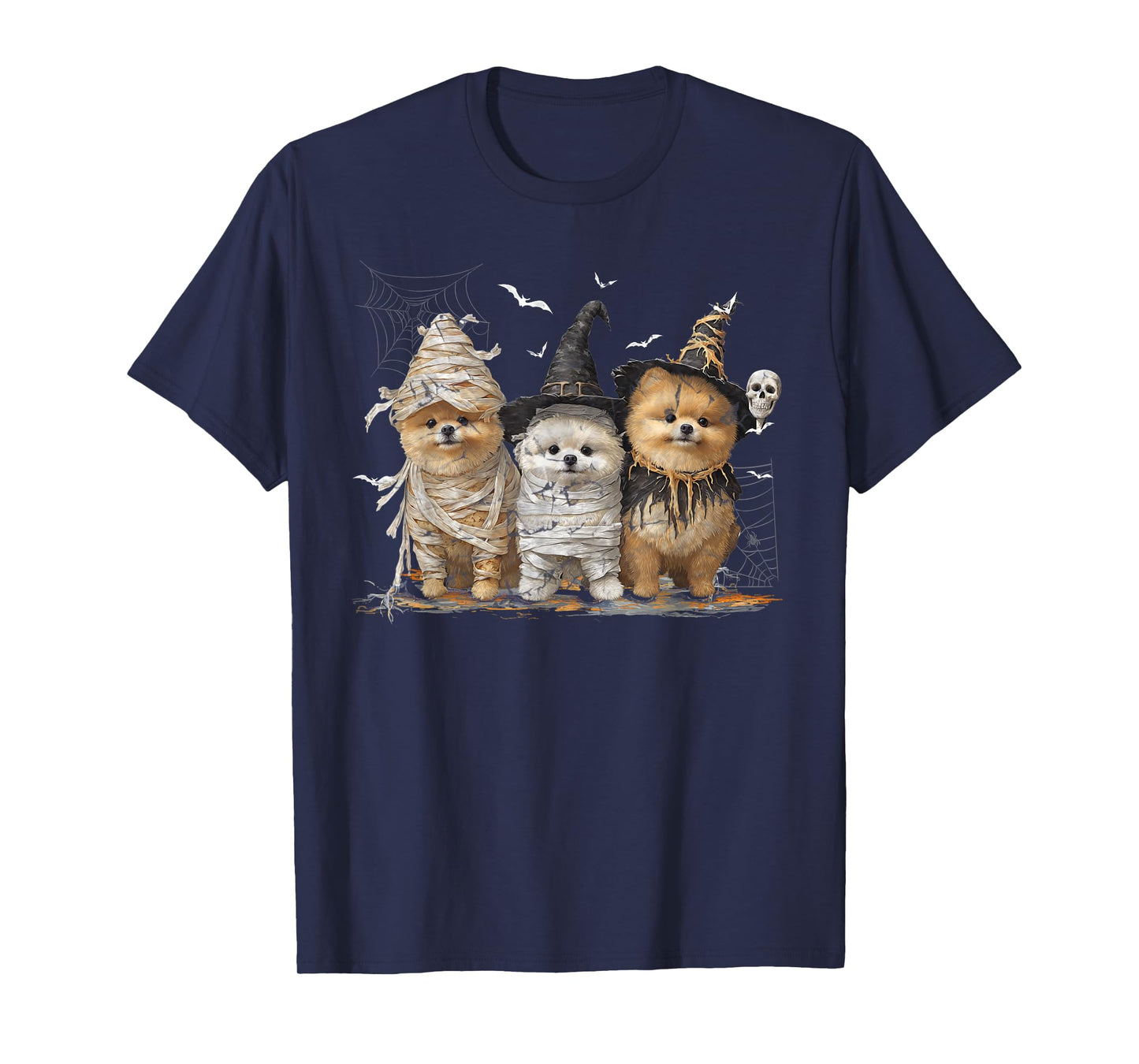 Cute Pomeranian Dog Dressed Ghost Funny Halloween T-Shirt