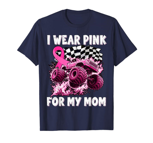 I Wear Pink for My Mom Breast Cancer Monster Truck Youth Kid T-Shirt
