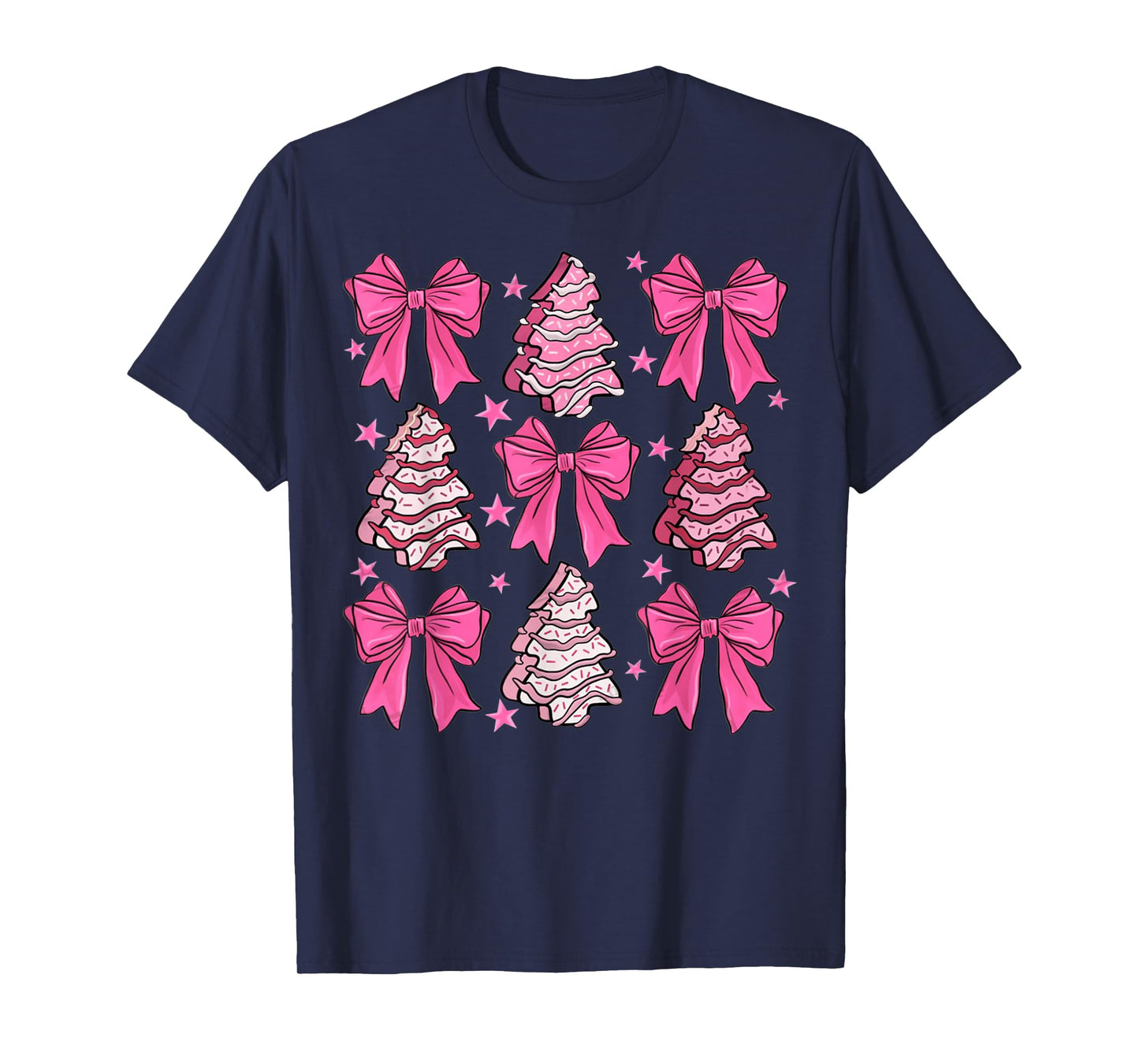 Coquette Bow Tree Cake Candy Cane Merry Christmas Women Girl T-Shirt