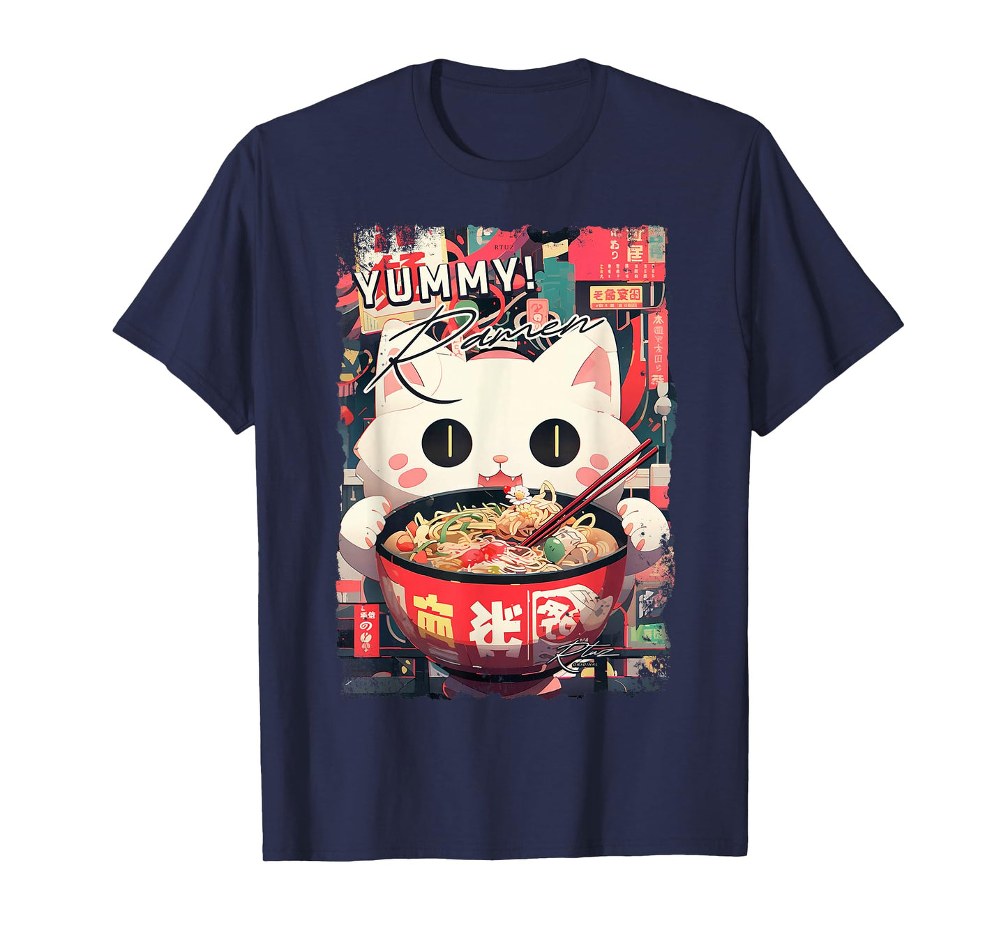 Ramen Noodles Cat Japan Y2K Kawaii Retro Cats Manga Anime T-Shirt