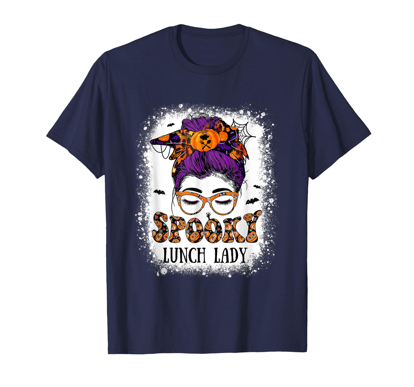 Spooky Lunch Lady Witch Leopard Messy Bun Halloween Costumes T-Shirt