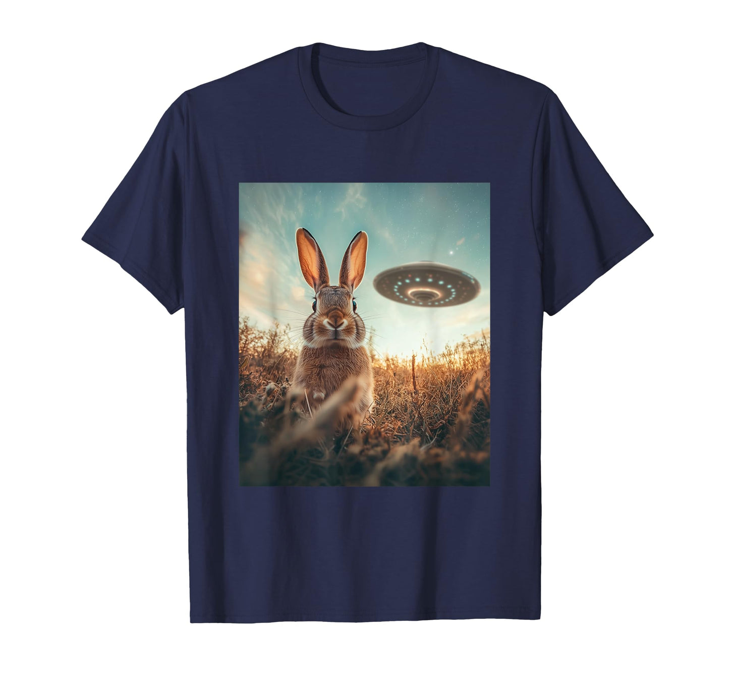 Rabbit Bunny Selfie with UFOs Aliens Funny Graphic T-Shirt