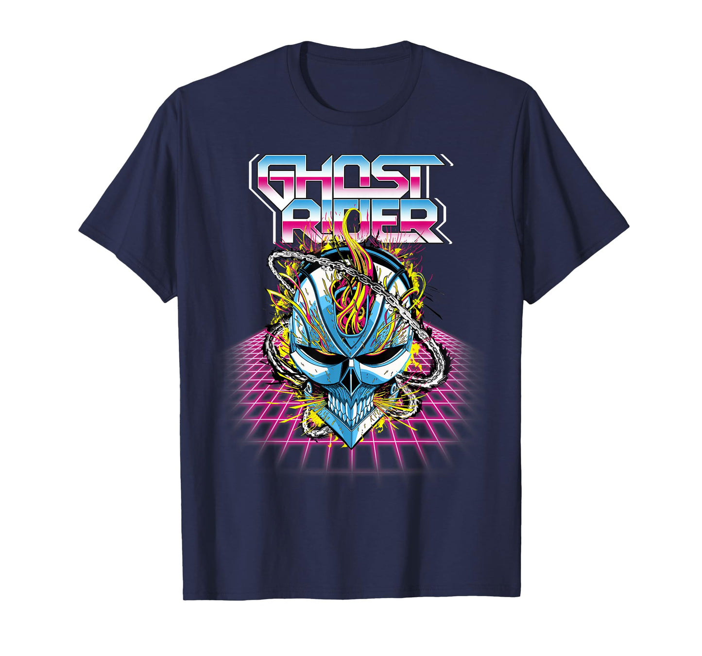Marvel Ghost Rider Super 80s Retro Neon Grid Graphic T-Shirt T-Shirt